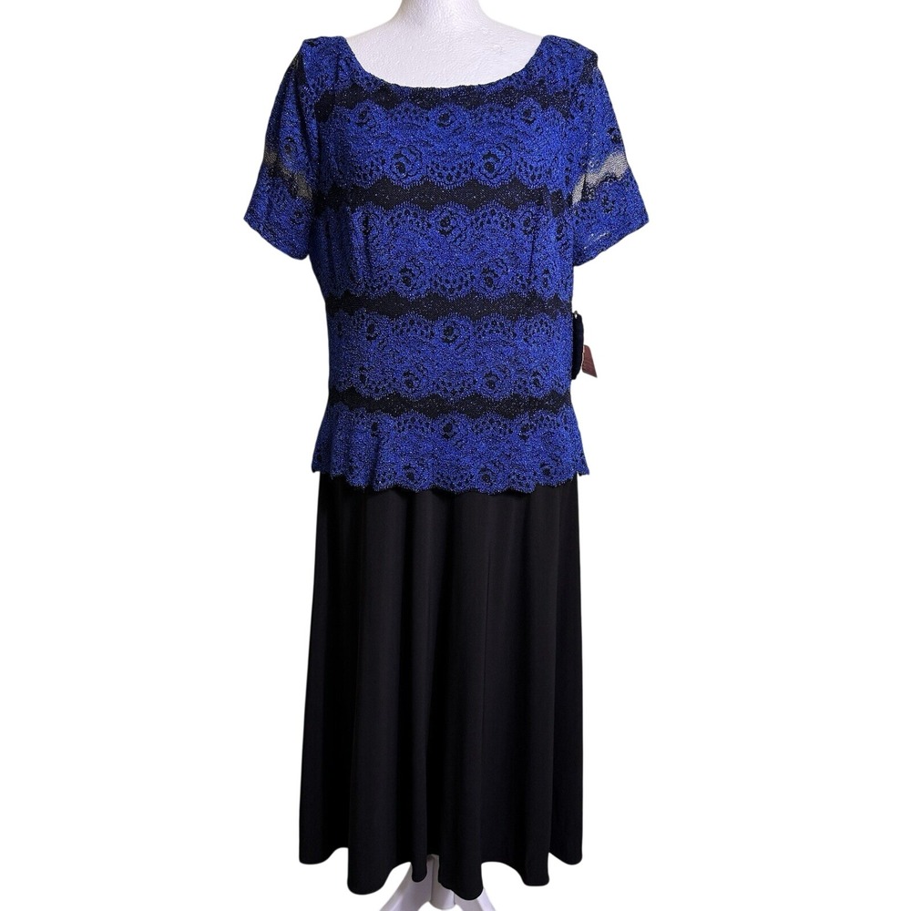 Fanny Fashion USA VTG Y2K Royal Blue Metallic Glitter Lace Peplum Maxi Dress 2XL